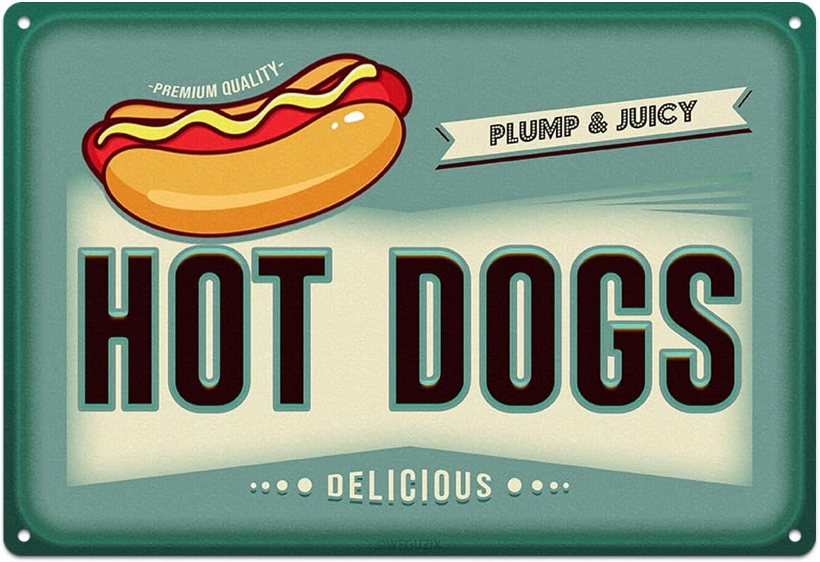 Food Snacks Corner - Zabawny Metalowy Znak z Hot Dogami