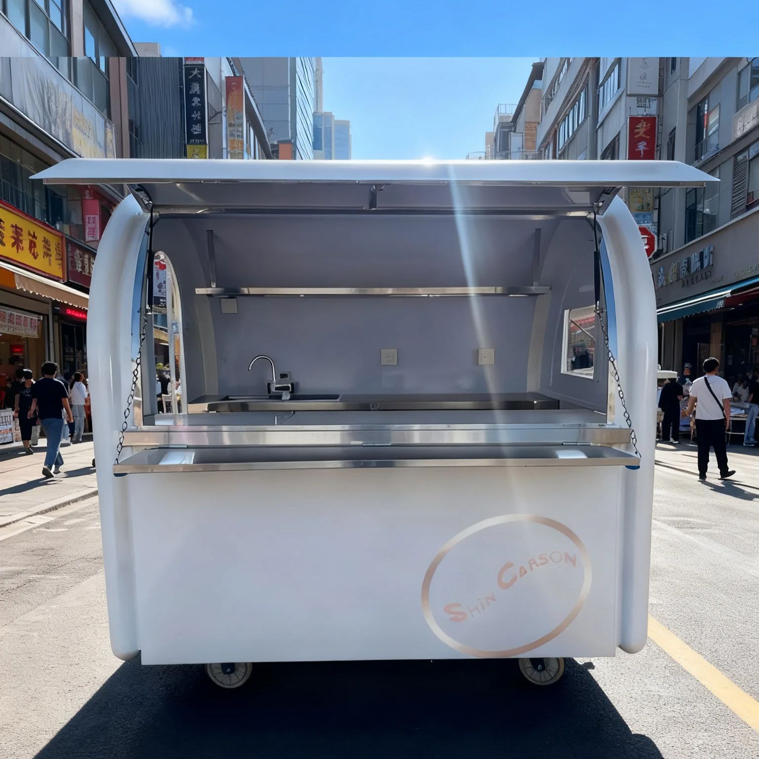 Food Snacks Business - Mobilny wózek gastronomiczny na zewnątrz, okrągły