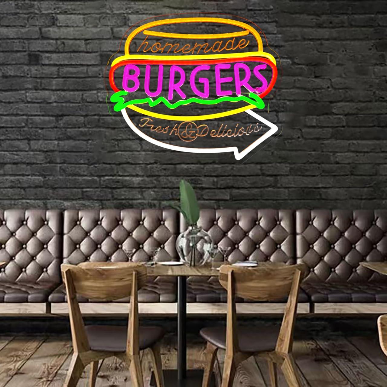 Neonowy napis „Homemade Burger – Homemade Food Snacks recenzja i cena