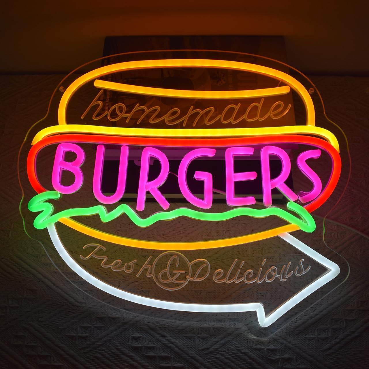 Neonowy napis „Homemade Burger – Homemade Food Snacks recenzja i cena