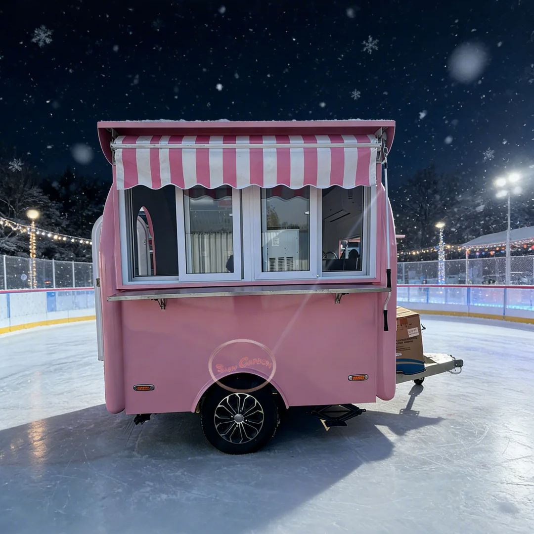 Różowy food truck z markizą i  – Food Snacks Business recenzja i cena