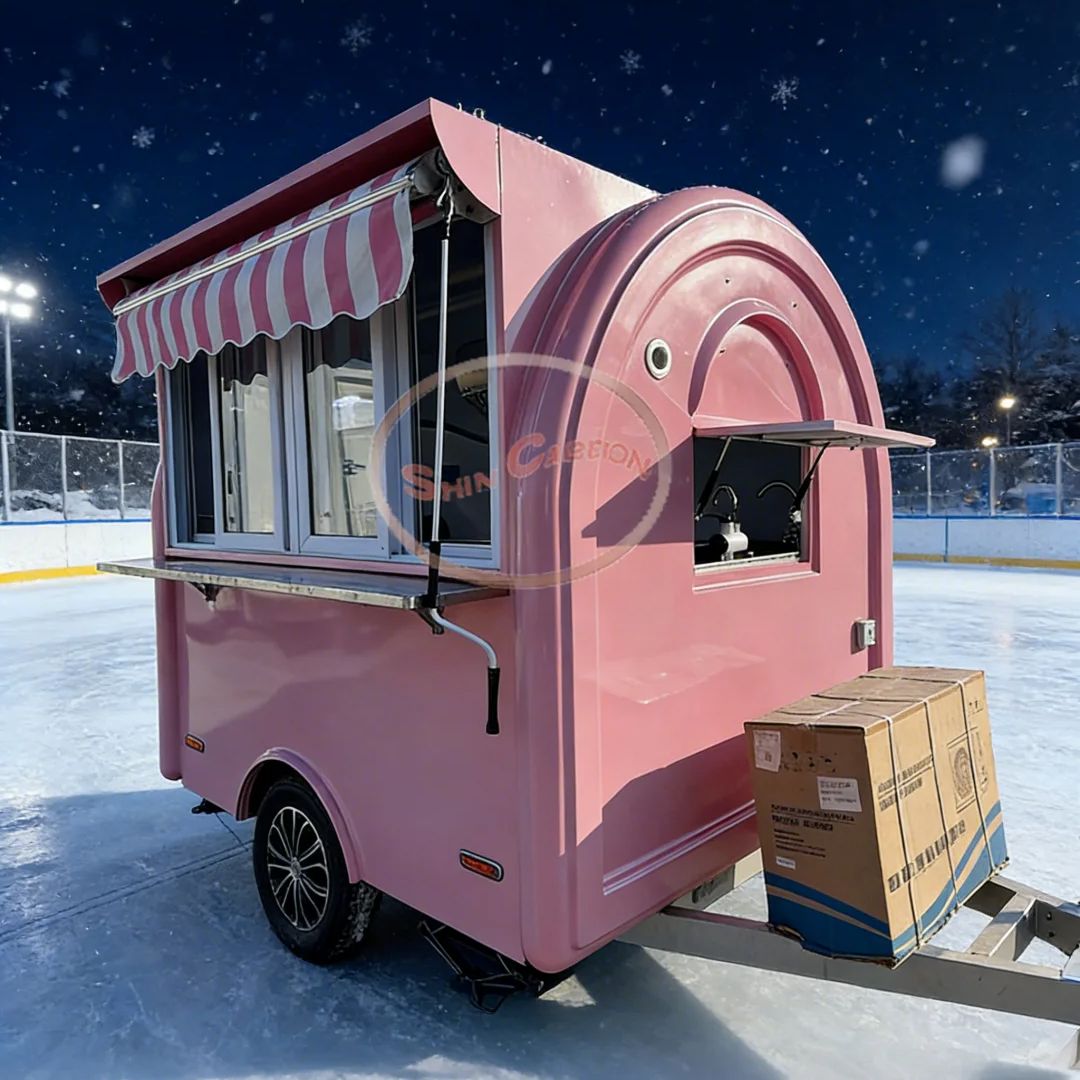 Różowy food truck z markizą i  – Food Snacks Business recenzja i cena